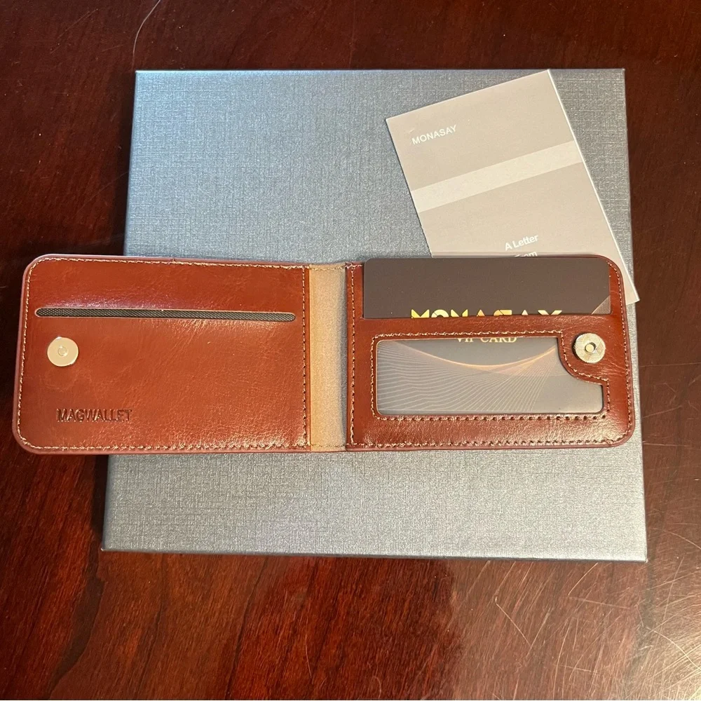 Monasay Brown Leather iPhone 16 case screen protector magnetic wallet